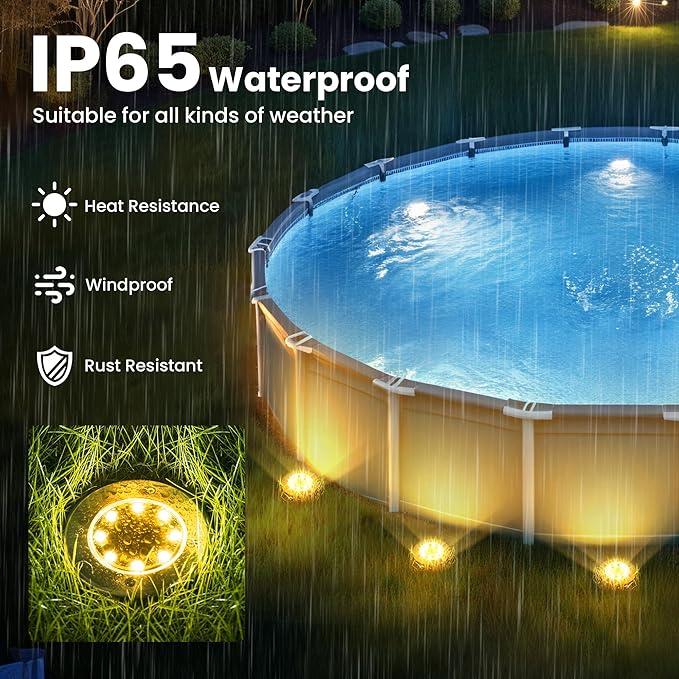 SOLPEX 8 Pack Solar Pool Lights for Above Ground Pools, Waterproof LED Above Ground Pool Lights, Outdoor Pool Decoration Accessories(Warm White)