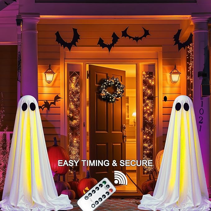 Halloween Ghost LED String Lights Decor Indoor/Outdoor Light Up Spooky Decoration with Remote Control for Yards, Porch, Gardens, Lawn & Party White 2 Packs