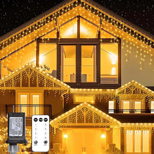 Icicle Lights for Outside,115ft 1000 LEDs Warm White Christmas Light Outdoor,8 Modes,Timer,Plug in Waterproof Twinkly Icicle Lights for Eaves Yard Party House Holiday Christmas Decoration