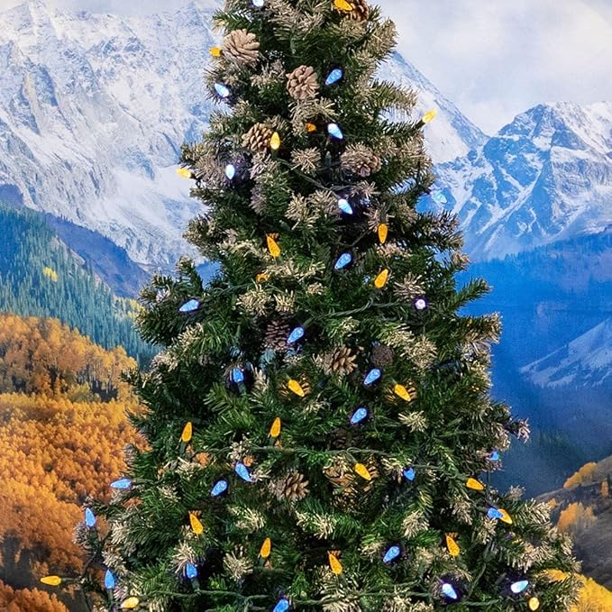 Novelty Lights 24FT 70 LED C6 Christmas String Lights, Outdoor Tree Commercial Grade Permanent Decorations (Blue/Yellow)