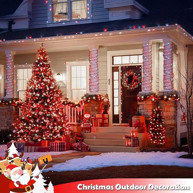 JMEXSUSS 2 Pack Solar String Lights Outdoor Waterproof, Total 66 FT 200 LED Solar Christmas Lights Outdoor, Twinkle Light for Christmas Tree Outside Garden Yard Xmas Decor, Red and White