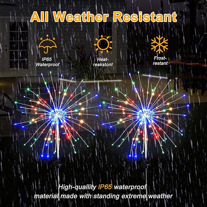 Solar Garden Firework Lights Outdoor Waterproof, 6 Pack Solar Lighting with 8 Lighting Modes , 120 LED Sparklers String Lights for Outside Decor Yard Pathway Halloween Decorations(Colorful)