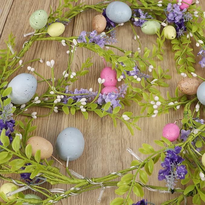 DR.DUDU 6 FT Easter Decorations for Home Lighted Easter Garland Artificial Egg Garlands with 20 LED Lights & Timer Spring Decor for Mantle Fireplace Table Door