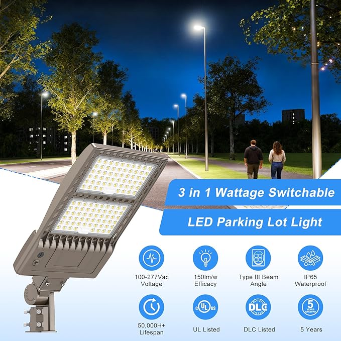 400W LED Parking Lot Light 60000LM UL ETL DLC Listed Commercial Flood Light 400W 320W 240W Adjustable IP65 5000K Street Light Slip Fitter for Stadium Backyard, 100-277V