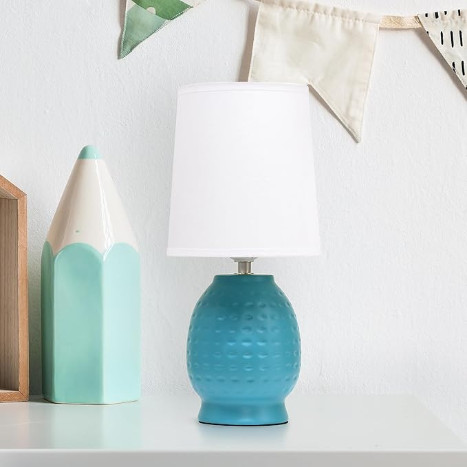 Simple Designs LT1161-TEL 12.5" Chic Glow Petite Dimpled Ceramic Table Lamp, for Bedroom, Office, Living Room, Stylish Spaces, Teal