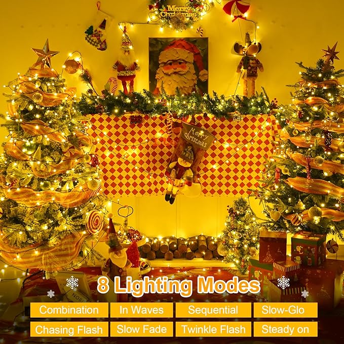 QITONG 500LED Warm White String Lights, 165ft Christmas Lights Outdoor Waterproof with Plug in, Green Wire Twinkle Lights Indoor wiht 8 Modes