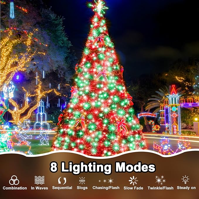 114 FT 350 LED String Lights Outdoor Indoor, Christams String Lights Waterproof 8 Modes & Timer, Fairy Lights Plug in for Bedroom, Weeding, Patio, Party, Holiday,Christmas Decor（Red+Green）