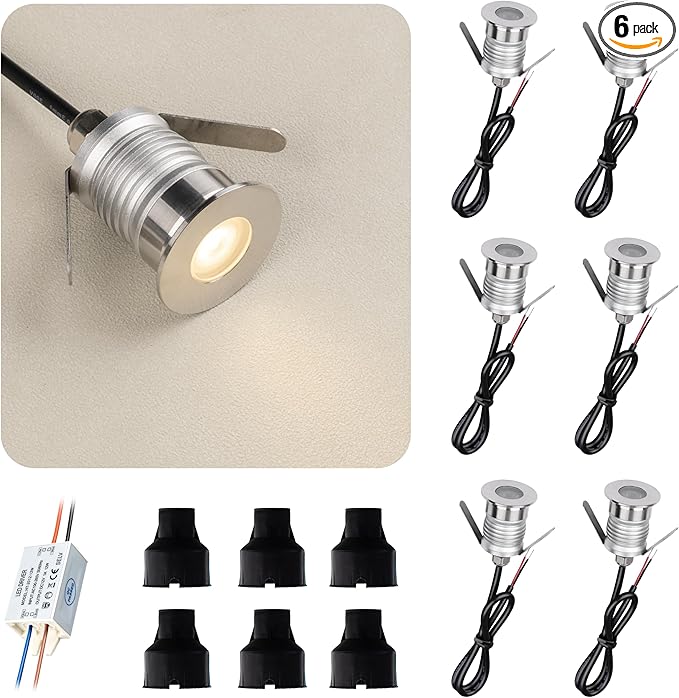 203 LED Underground Lamp, 1W, DC12-24V, IP67, Low-Voltage Recessed Type, Stainless Steel 304 Cover, Suitable for Outdoor Grounds, Decks, Squares, Parks, Courtyards (3000K, 6P-B)