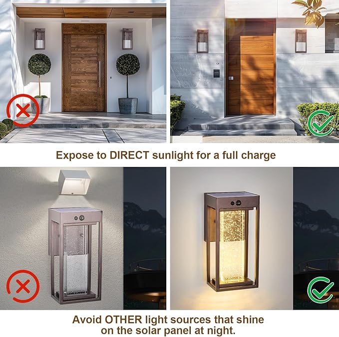 2Pk Oil Rubbed Bronze Solar Outdoor Sconces with 3 Modes Motion Sensor Crystal Exterior Light Fixtures with 4500K 250LM LED Outside Lights for House Waterproof Dusk to Dawn Solar Porch Lights