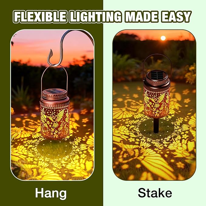 Cooo 2 Pack Solar Lanterns Outdoor Waterproof Hummingbird Red_Sage Solar Pathway Lights Landscape Path Christmas Gifts for Women Mom Grandma Outdoor Table Lamps Garden Yard Backyard Decor -Rose Gold