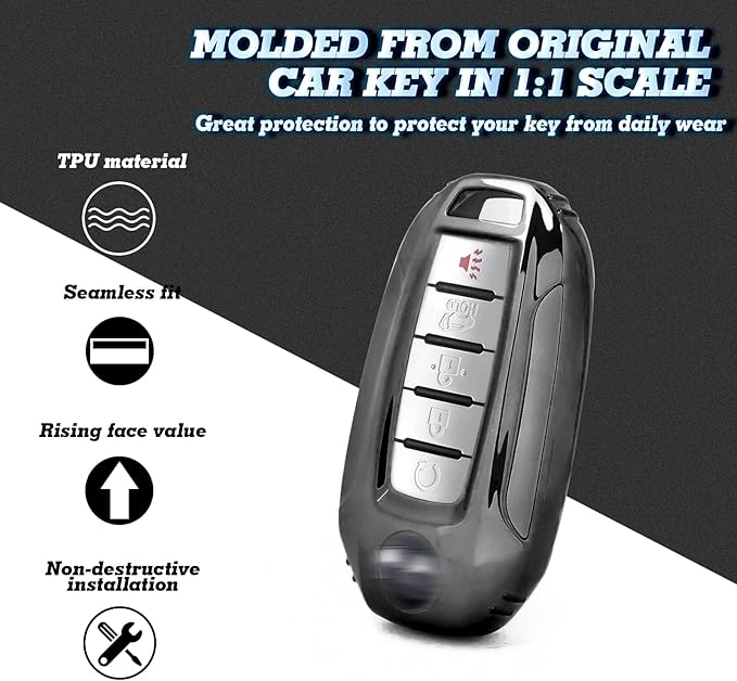 x xotic tech Black TPU Key Fob Shell Full Cover Case,Compatible with Infiniti Q50 Q60 QX50 QX55 QX60 Smart Keyless Entry Key