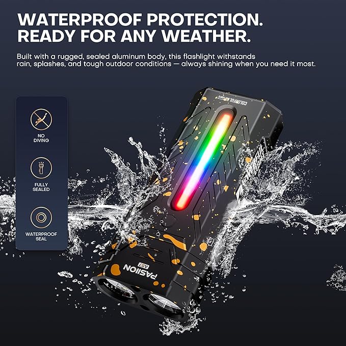EDC Rechargeable Flashlight 3250 Lumens with RGB Light,55 Modes Multifunctional Flat Flashlight with Floodlight,Spotlight and Magnetic Base,Waterproof USB C Flashlight for Camping,Home,Emergencies