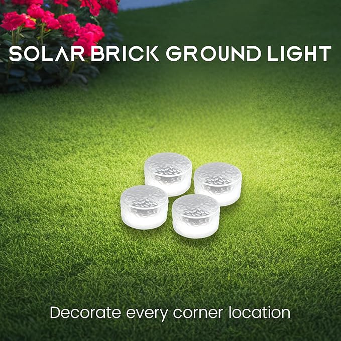 Wokyo 4 Packs Solar Ice Cube LED Light, Solar Wireless Paver Lights, 4x2.2 inch Rock Lights with 6 LED for Patio, Yard, Walkway, Pathway Decor (Circle-Cold White)