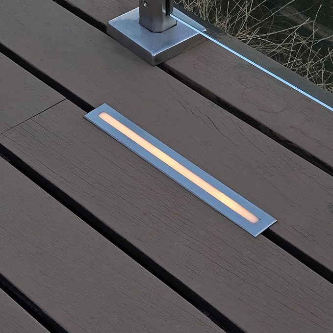 LUMENGY Deck Liner LED Light 0.5x9 Inch, 2700K Warm White, 12V Low Voltage, IP67 Waterproof, for Wood and Composite Decks and Patios, Brown, Stainless Steel Finish