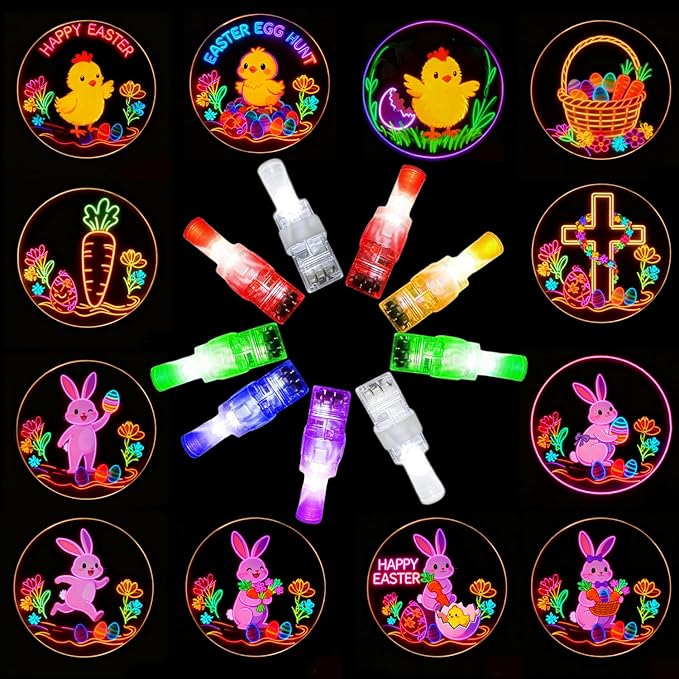 72 Pcs Easter LED Finger Lights for Kids Bunny Egg Party Favors Glow in the Dark Light Up Projector Finger Lights for Birthday Party Goodie Bag Fillers Birthday Easter Basket Stuffers