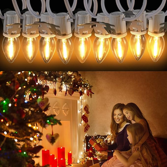 Meonum Accessory Cord with 9 LED Bulb, C7 Christmas Village Light Cord with Two Spare Fuse, Blow Mold String Lights with Switch, Xmas Decoration for Xmas Village Houses Salt Lamp