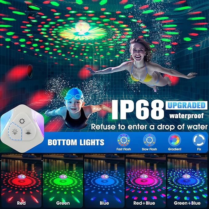 Upgraded Pool Fountain,9000mah Rechargeable Floating Pool Fountain with Light Show,Above Ground Pools Water Fountains Pump with Anchor,Swimming Inground Pools Fountains for Pond-1PC (White)