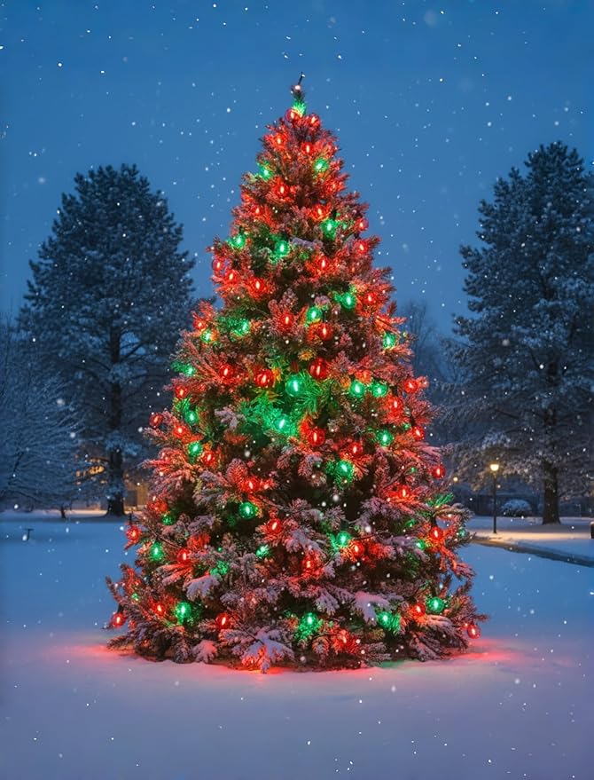 50Ft Clear Red and Green Outdoor LED Lights,G40 Globe Patio Christmas String Lights with 25 Ceramic Colorful Bulbs(2 Spare),Outside Christmas Hanging Lights for Christmas Tree Roofline Holiday Party