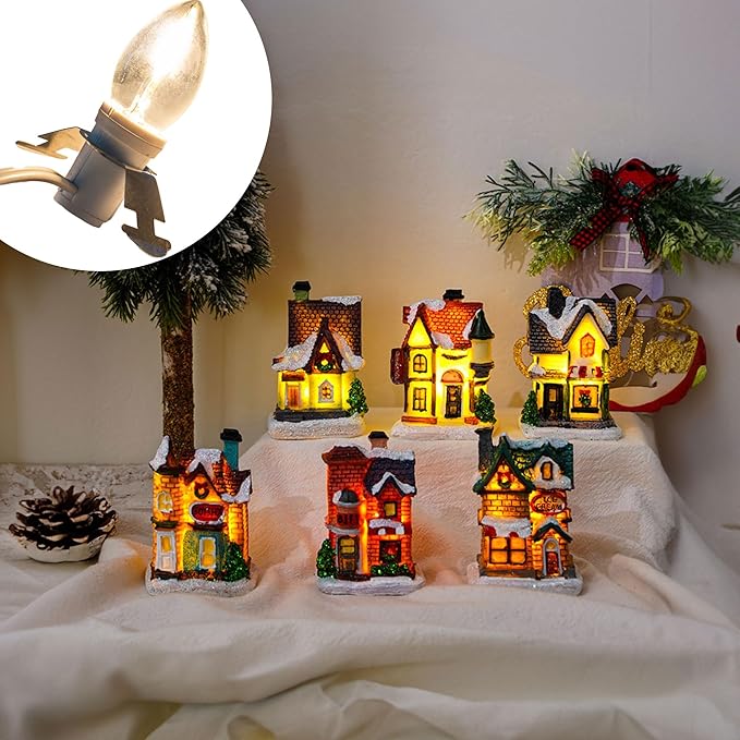 Dazzle Bright 4 Pack 6 FT Accessory Cord with LED Light Bulb E12 Socket White Cord with On/Off Switch Plug, C7 Candelabra Light Bulbs for Holiday Decorations, Christmas Village House, Pumpkin Lights