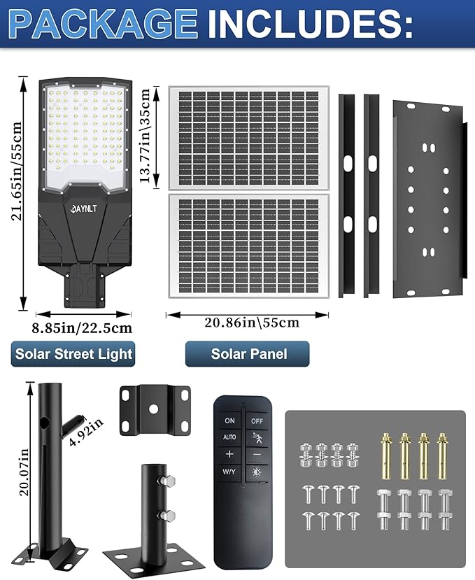 JAYNLT X-10000W Solar Street Lights Outdoor,6500K Ultra-Large Parking Lot Lights Commercial Dusk to Dawn,IP67 Industrial Grade Waterproof Solar Power Flood Security Lamps for Driveways,Yard