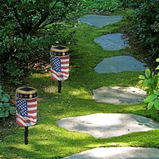 American Flag Light for Prayer Cemetery Solar Lights for Grave Cemetery Candle Lamp Garden Cemetery 4th of July Decorations