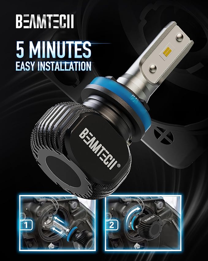 BEAMTECH 9005 H11 Bulbs Combo, S1 Series Fanless Fog Light 6500K Xenon White HB3 H8 H9, 4 Bulbs