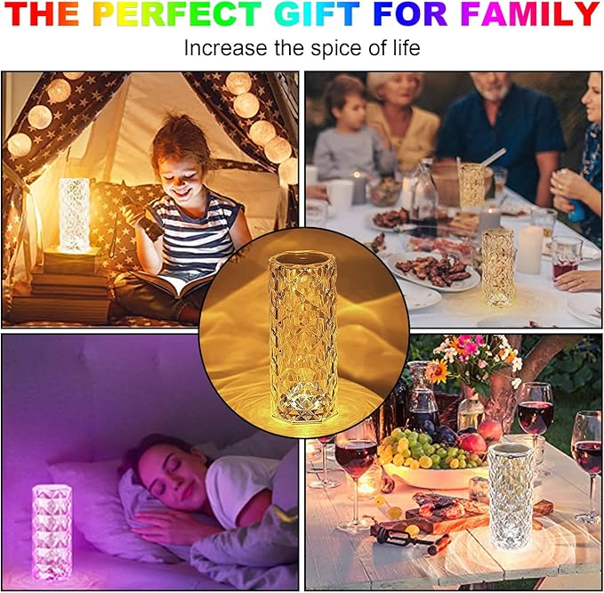 MIFXIN Crystal Table Lamp RGB 16 Colors Changing Remote Control Rose Diamond Crystal Lamp USB Charging Touch Light Decorative Acrylic Led Desk Lamp for Bedroom Living Room Dinning Table Decor