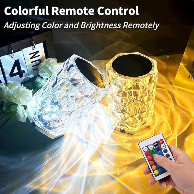 Crystal Touch Lamp, 16 Color Changing Touching Control Rose Crystal Diamond Lamp Nightstand Light Lamp with Remote for Bedroom, Bar, Dinner, Christmas, Birthday Gifts (Small)