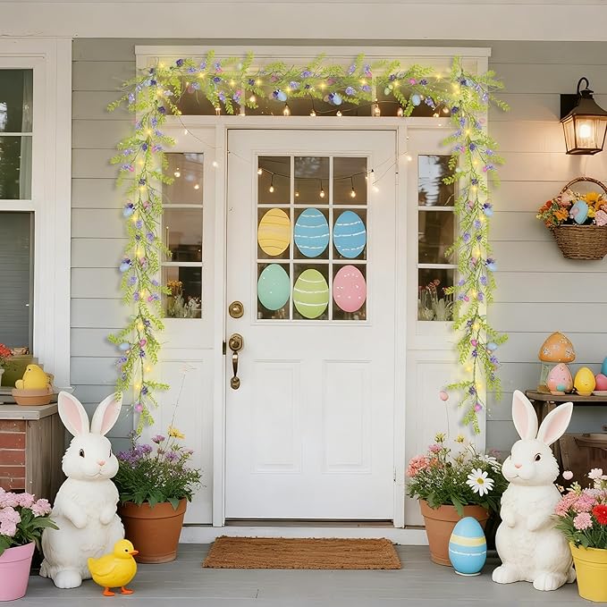 DR.DUDU 6 FT Easter Decorations for Home Lighted Easter Garland Artificial Egg Garlands with 20 LED Lights & Timer Spring Decor for Mantle Fireplace Table Door