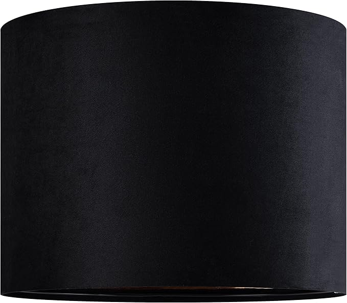 GO&SO Black Velvet Lamp Shades Set of 2 Large Drum Lampshades -16" Top x 16" Bottom x 12" High(Spider) Traditional Fabric Lamp Shade for Table Lamps - Replacement Lampshade - Assembly Required