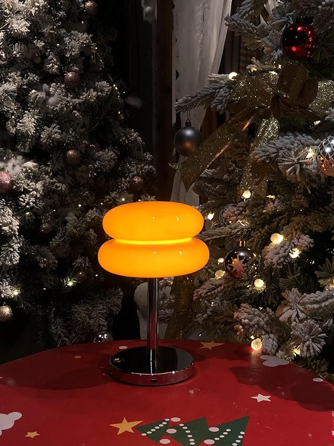 Mushroom Table Lamp for Bedroom, Cordless Mid Century Modern Lamp, Cute Egg Tart Small Night Light, 6000mAh Rechargeable Table Light for Living Room Nightstand Home Mushroom Decor Aesthetic (Orange)