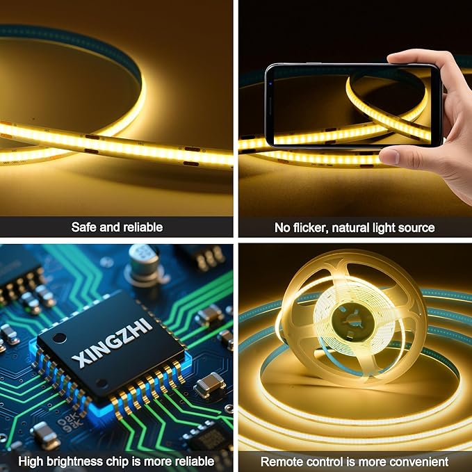 LED Strip Lights 16.4Ft Warm White Light 3000K Dimmable 24V COB Super Bright LED Strip Lights Suitable For Bedroom, Cabinet, TV lights and Home Indoor Decoration led tape lights( With Power Adapter )