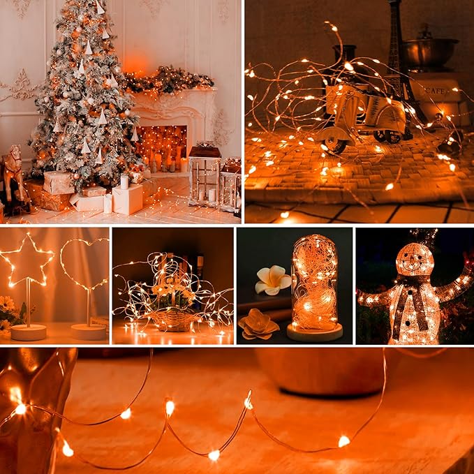 ZGWJ Fairy Lights Battery Operated, 12 Pack OrangeTwinkle String Lights 20 LED 7FT 3 Lighting Modes for Bedroom Decor, Halloween, Christmas, Party Indoor and Outdoor Decoration