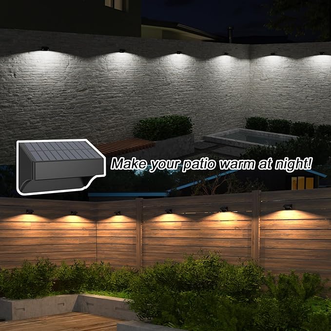 Solar Fence Lights Outdoor,Fence Solar Lights Outdoor Waterproof Led IP65 with10 Fixed Colors ＆ RGB Color Changing for Wall Backyard Step Railing Patio Pool Porchaily&Holiday Decorations (4)