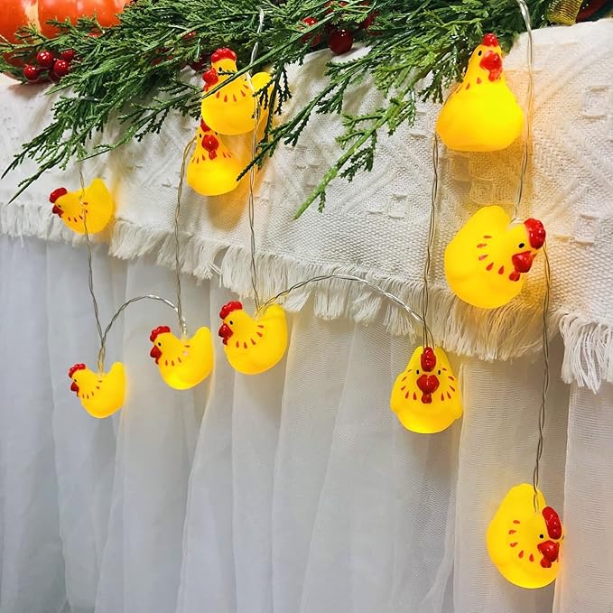 5.4 FT Easter Chick String Lights,10 LED Christmas Hen Fairy Light Chick Lamp Battery Operated for Home Party Camping Decoration (Chick)