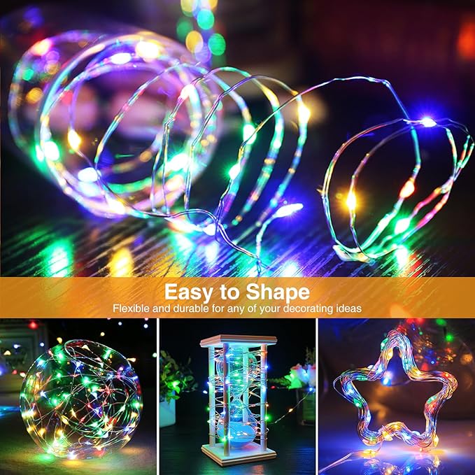 10 Pack Fairy Lights Battery Operated with Timer, 7FT 20LED String Lights Waterproof Silver Wire Fairy Light Battery Powered Twinkle Lights for Bedroom Christmas Wedding Indoor Party Decor Multi Color