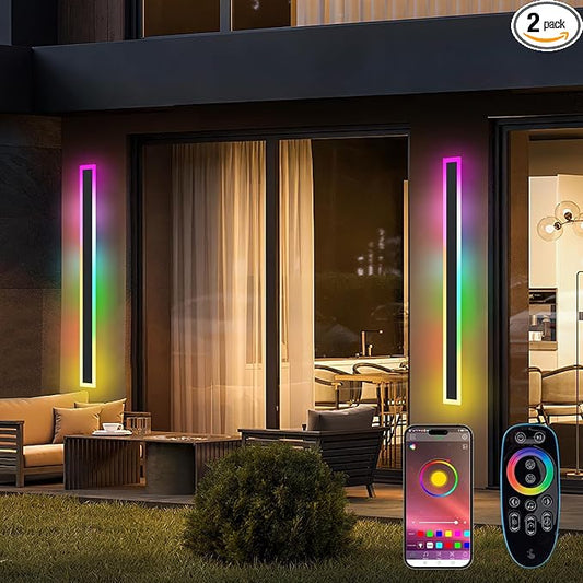 Outdoor RGB Long Wall Lights, 70.8inch 2 Pack RGB/Warm/White Dimmable Modern Led Wall Lighting, Ip65 Waterproof Long Wall Sconce with Remote and APP Control for Outdoor/Indoor
