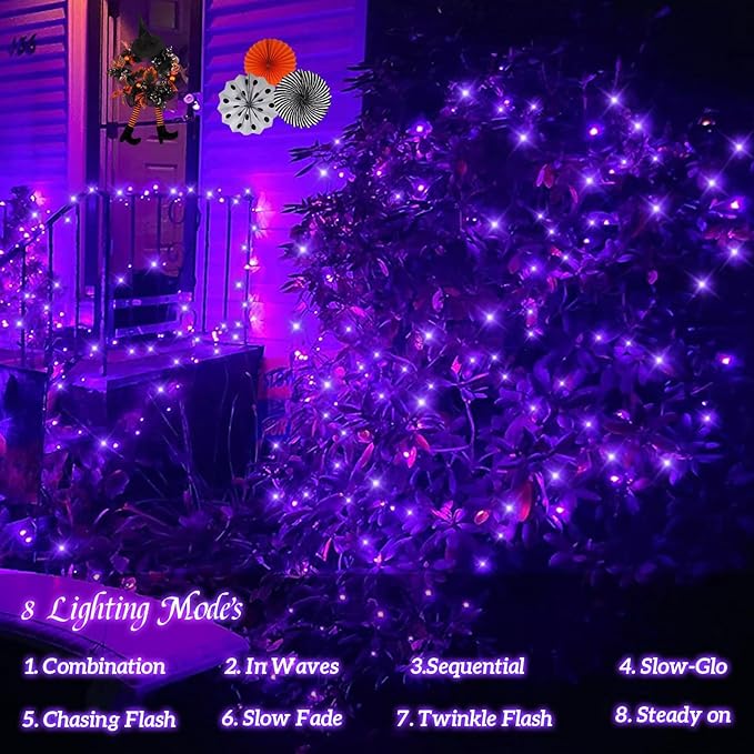 QITONG 4 Pack Purple Solar Christmas Lights, Each 33ft 100 LED Christmas Fairy Lights Outdoor Waterproof, 8 Modes Copper Wire Mini String Lights