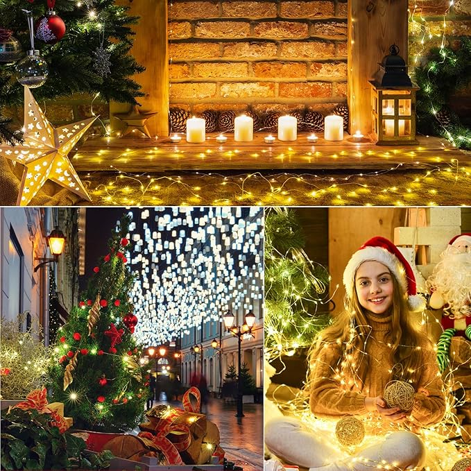 LAMPHOME 100 LED 33FT Fairy Lights Battery Operated with Remote, Mini Starry String Lights,Multi Functions & Timer, Twinkle Light for Christmas Home Bedroom Wedding DIY Centerpiece Decor,Warm White