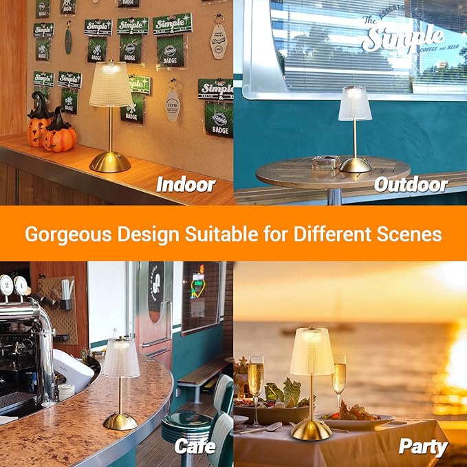Cordless Table Lamp, 4000mAh Rechargeable Battery Operated Lamp, 3 Color Modes & Stepless Dimmable LED Touch Lamp, Portable Retro Metal Beside Lamps for Home Desk Bedroom Restaurant(Gold)