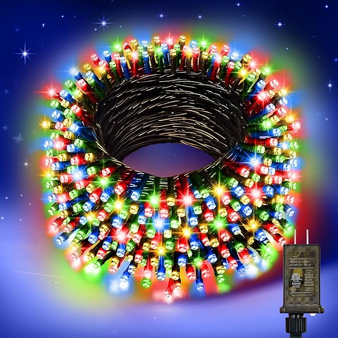 Nisocy 66FT 200 LED 4 Color Christmas String Lights, Multicolor Fairy Lights with Green Wire, 8 Modes Plug in Christmas Tree Lights for Indoor Outdoor Holiday Decorations, Party, Patio, Home Décor