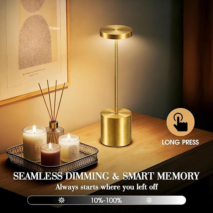 Cordless Table Lamp – 2 Pack Rechargeable Table Lamps, 5000mAh Battery Operated Lamp with 3-Color Dimmable Light, Outdoor Table Lamp for Bedroom, Restaurant, Patio, Home Décor (Gold)