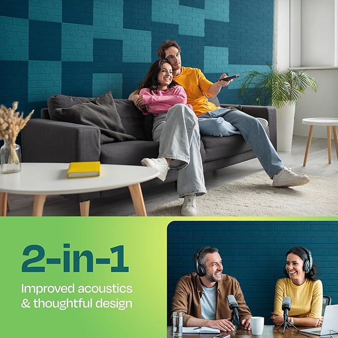 Acoustic Panels 18-Pack Soundproof Wall 12"X12"X0.4" Brick Style Premium Sound Dampening Easy Self Adhesive Installation - [Ocean Turquoise]