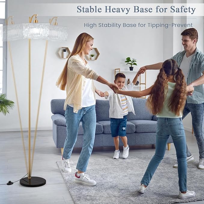 Dimmable Glass Floor Lamp for Living Room, Modern Gold Standing Lamp with Remote Control, Vintage Clear Glass Lampshade Tall Lamp for Bedroom Study Room(LED Bulb Included)