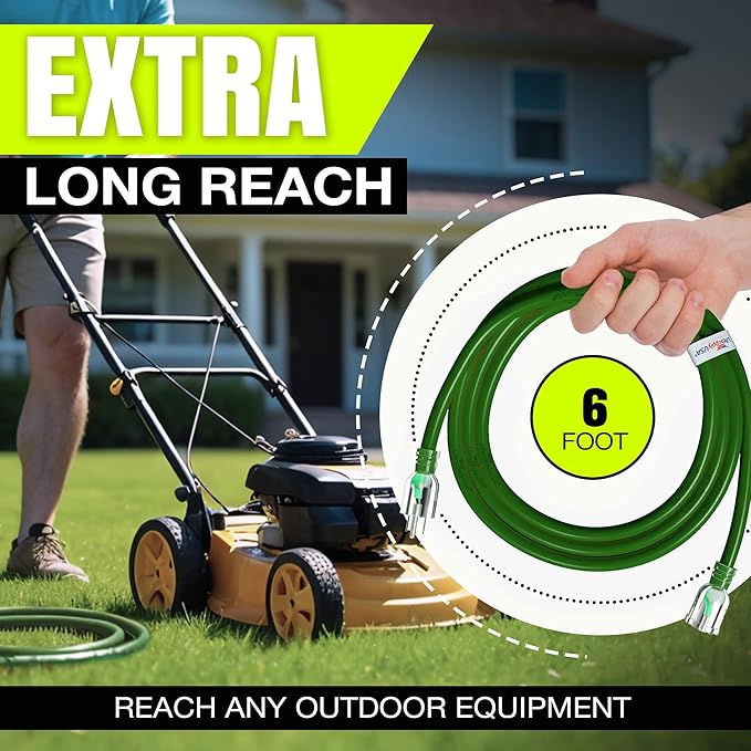 6ft Outdoor/Indoor Extension Cord 14/3 Gauge Heavy Duty 3 Prong SJTW, Waterproof, Flexible Cold-Resistant Long Power Cord,15A 125V 1875W, Green by LifeSupplyUSA