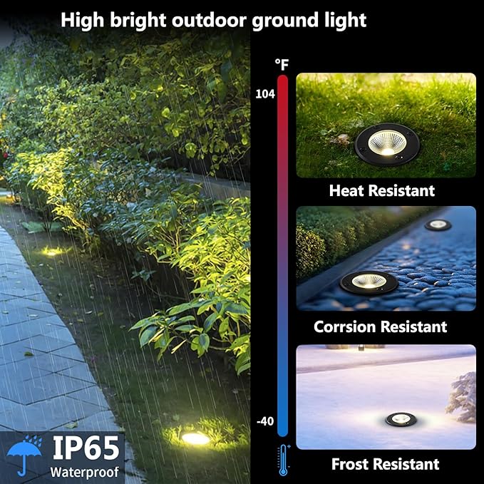 Outdoor Landscape Lights,5W 500lm,High Voltage 110V 120V Ground Lights,IP65 Waterproof LED Well Light,3CCT Selectable Underground Lamps Wired for Garden,Pathway,Driveway,Pack of 8