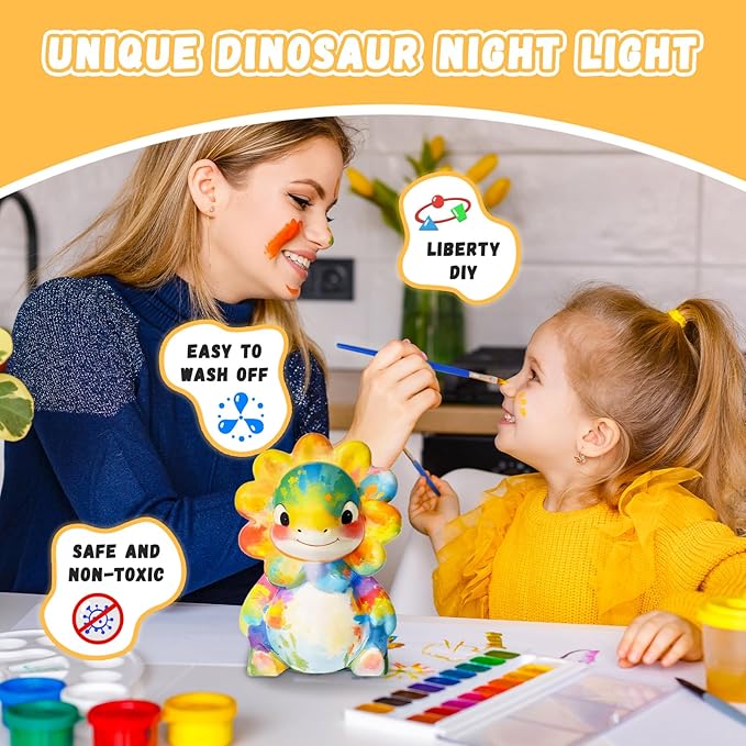 Loungelore Paint Your Own Dinosaur Lamp Kit, DIY 3D Dino Night Light, Art Supplies Arts and Crafts, Unique Birthday Gifts, Creativity Painting Kit