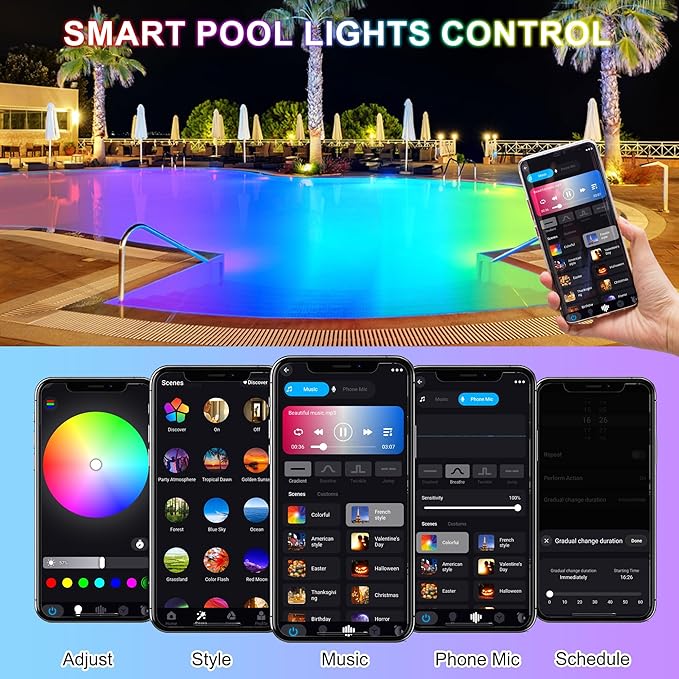 Led Pool Lights for Inground Pools Smart RGB Dimmable Underwater Submersible Lights with APP Control, IP68 Waterproof 12V for Swimming Pool Spa Light, Hot Tub - Shark,26.2ft Cable