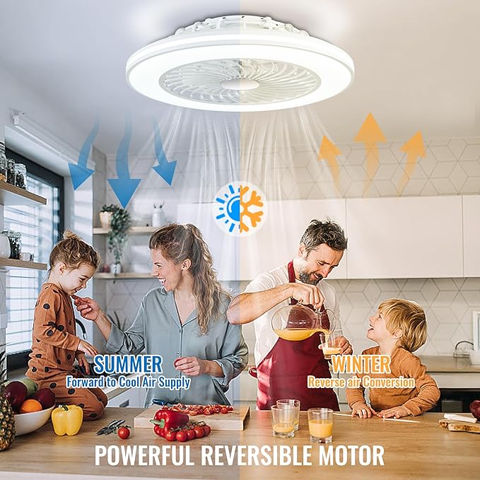 24'' Low Profile Bladeless Ceiling Fans with Lights, Remote/APP/Alexa Smart Control, RGBW Dimmable, Flush Mount Ceiling Fan with 6-Speed Reversible for Bedroom Living Room Kid's Room