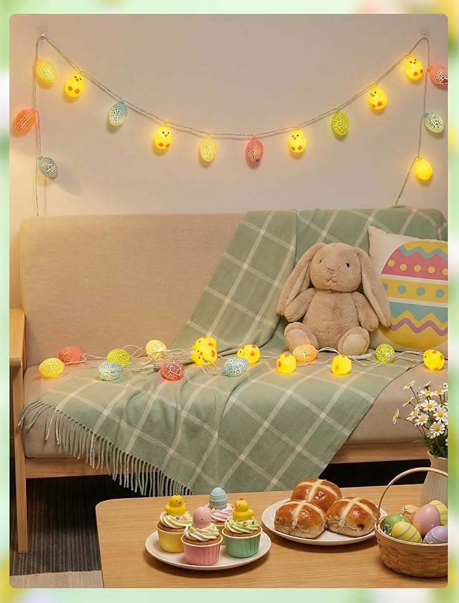 Easter Egg Chicken String Lights Plug in, 8.5Ft Outdoor Easter Decorations Lights with 10 LED Egg Chicken Pastel Fairy Lights Waterproof for Indoor Outdoor Spring Party Garden Home Window Decor